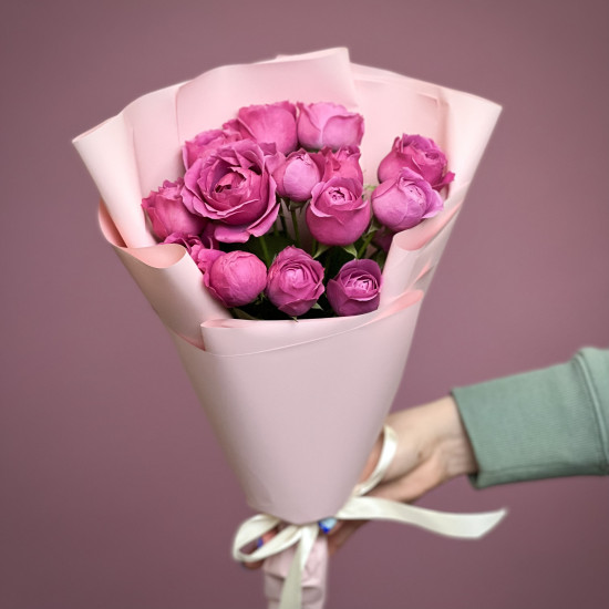 Кустовая роза Букет из 5 малиновых кустовых пионовидных роз