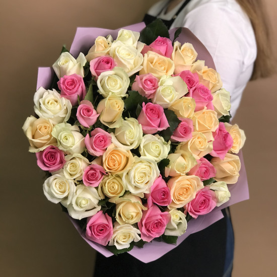 Розы Букет из роз нежный микс 51 шт. (70 см)