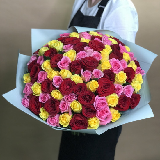 Розы Букет из роз яркий микс 101 шт. (50 см)