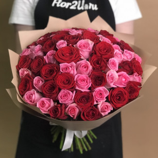 71 красная и розовая роза (40 см)