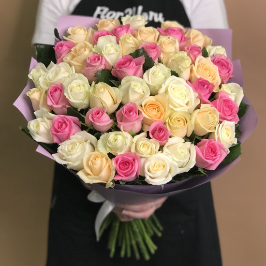 Розы Букет из роз нежный микс 51 шт. (70 см)