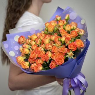 Кустовая роза Букет из 15 кустовых оранжевых роз