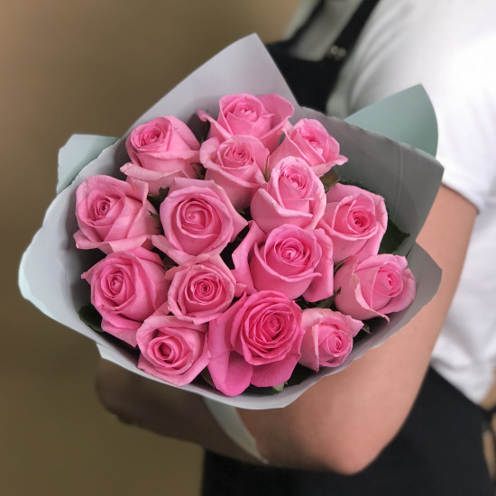 Розы Букет из 15 розовых роз (50 см)