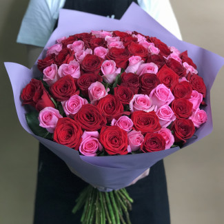 71 красная и розовая роза (70 см)