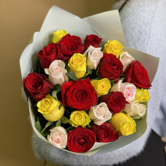 Розы Букет из роз яркий микс 25 шт. (40 см)