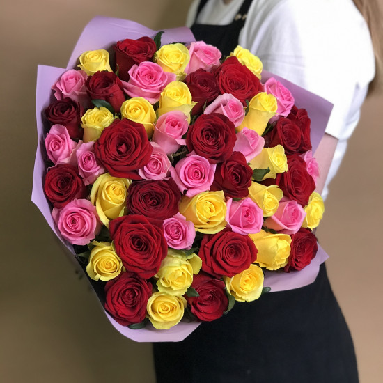 Розы Букет из роз яркий микс 51 шт. (40 см)