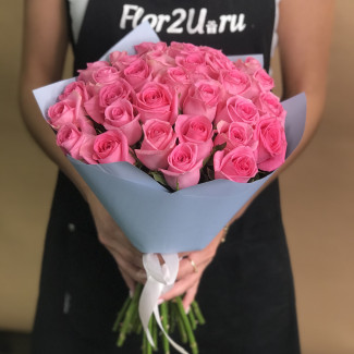 33 розовые розы 40 см