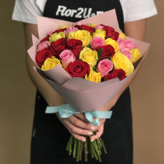 Розы Букет из роз яркий микс 35 шт. (40 см)