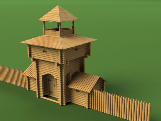 Модели для сборки Надвратная башня Зашиверского острога с частью стены-частокола